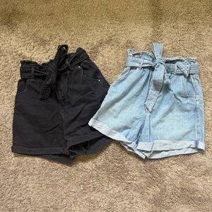 Black and Light Blue Paperbag High Waist Shorts | Size US 6